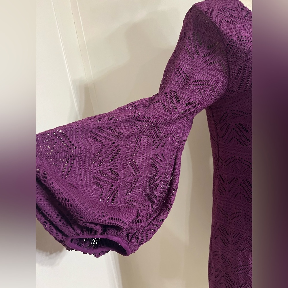 Maeve Anthropologie Leila Purple Lace Dress Balloon Sleeve Size Medium - Picture 7 of 11